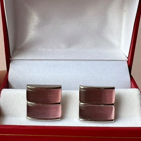 DONALD TRUMP SIGNATURE COLLECTION PINK CAT’S EYE GLASS CUFFLINKS SILVERTONE RARE